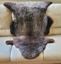 Load image into Gallery viewer, Naturally beautiful - undyed sheepskin rug - Extra large brown/black with grey/white hues. 100cm
