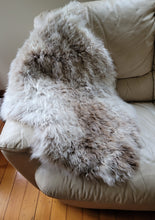 Load image into Gallery viewer, Naturally beautiful - undyed sheepskin rug.  shades of iwhite/grey  95cm
