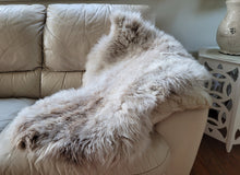 Load image into Gallery viewer, Naturally beautiful - undyed sheepskin rug.  shades of iwhite/grey  95cm
