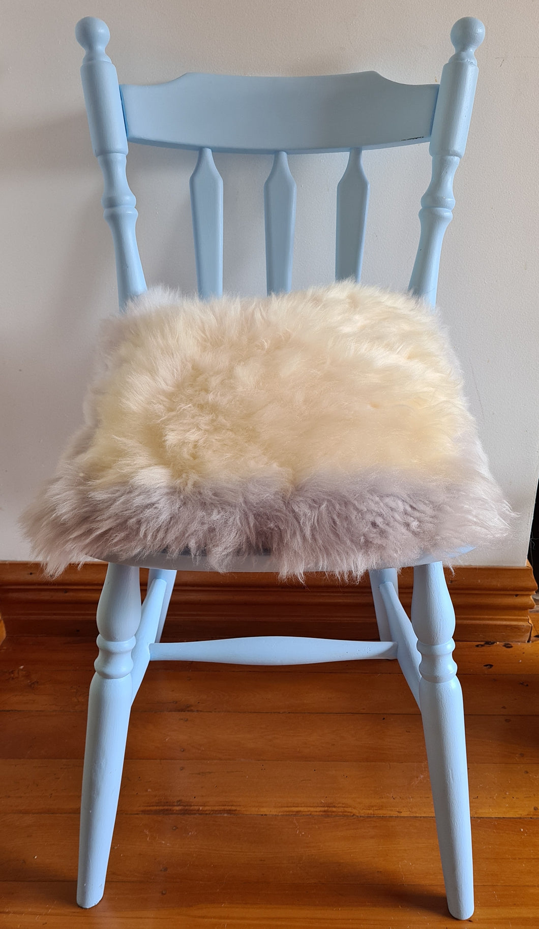 Sheepskin wool cushion cover Ivory - blue border 35cm