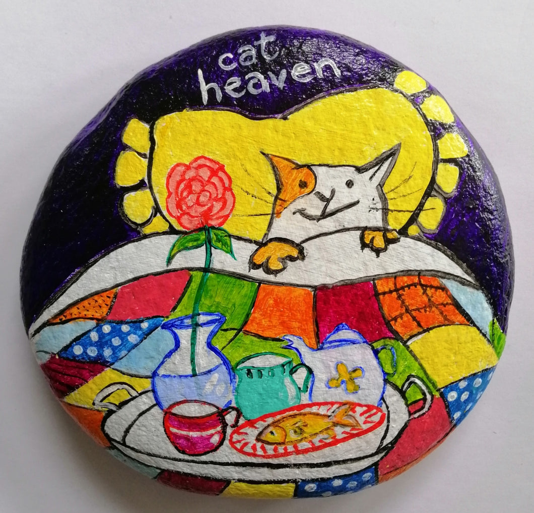 Cat Heaven - hand painted stone art