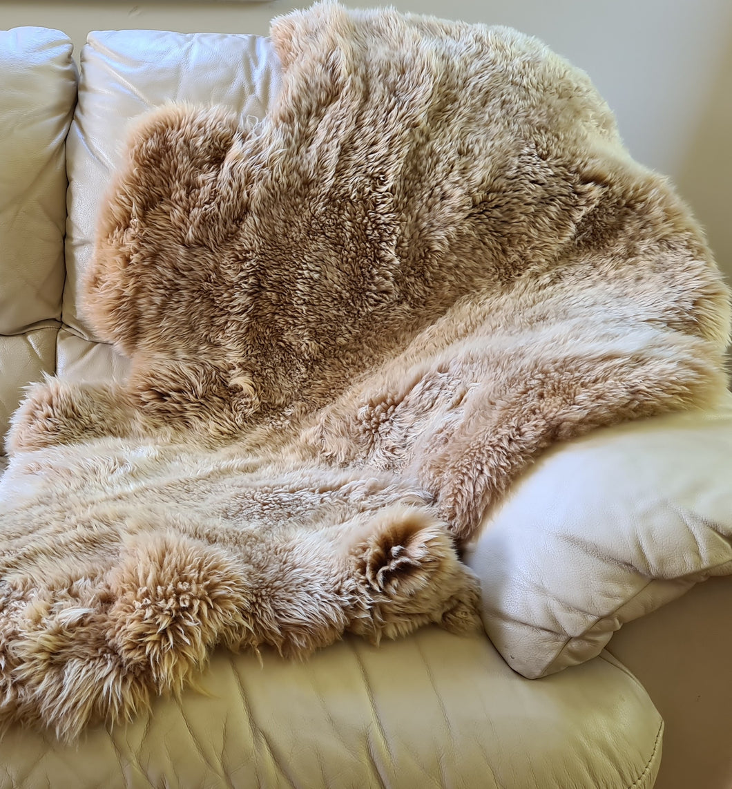 Naturally beautiful -Extra large Stunning Light tan shades, undyed sheepskin rug . 110cm