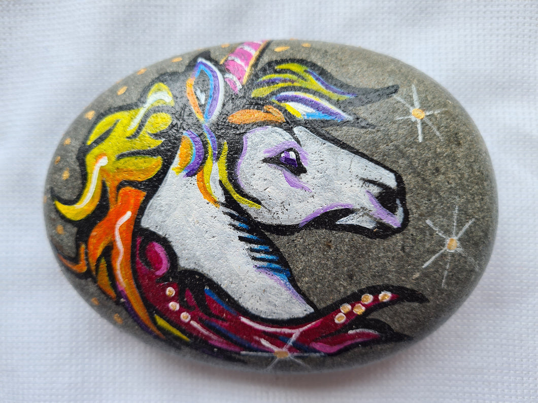 Unicorn - hand painted stone art