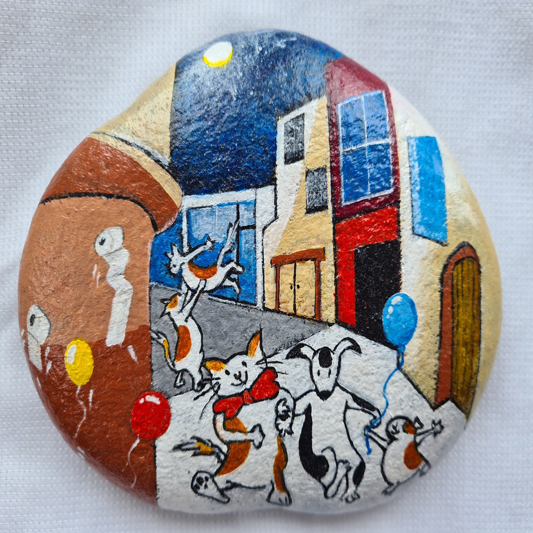 Dancing in the street - hand painted stone art