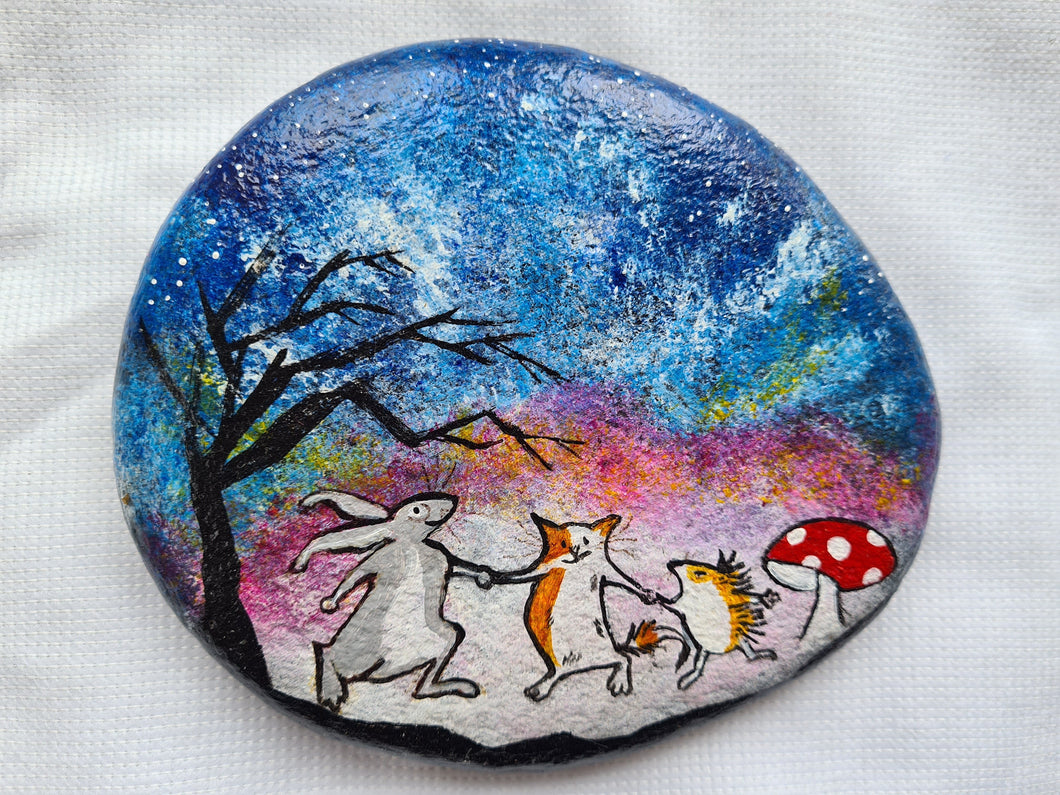 Dancing in the night - hand painted stone art